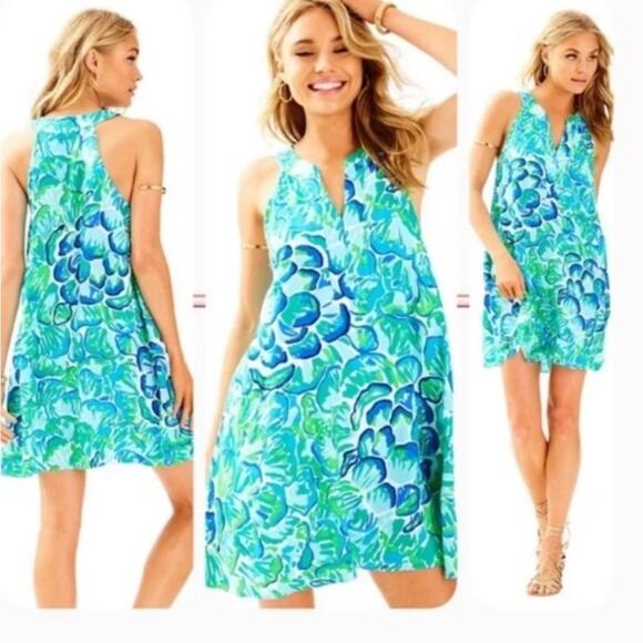Lilly Pulitzer Blue and Green Achelle Swing Dress - Picture 1 of 7